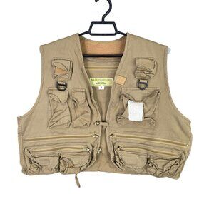 Mens Vintage Safari Club Beige Multi-Pocket Utility Vest 100% Cotton Size L